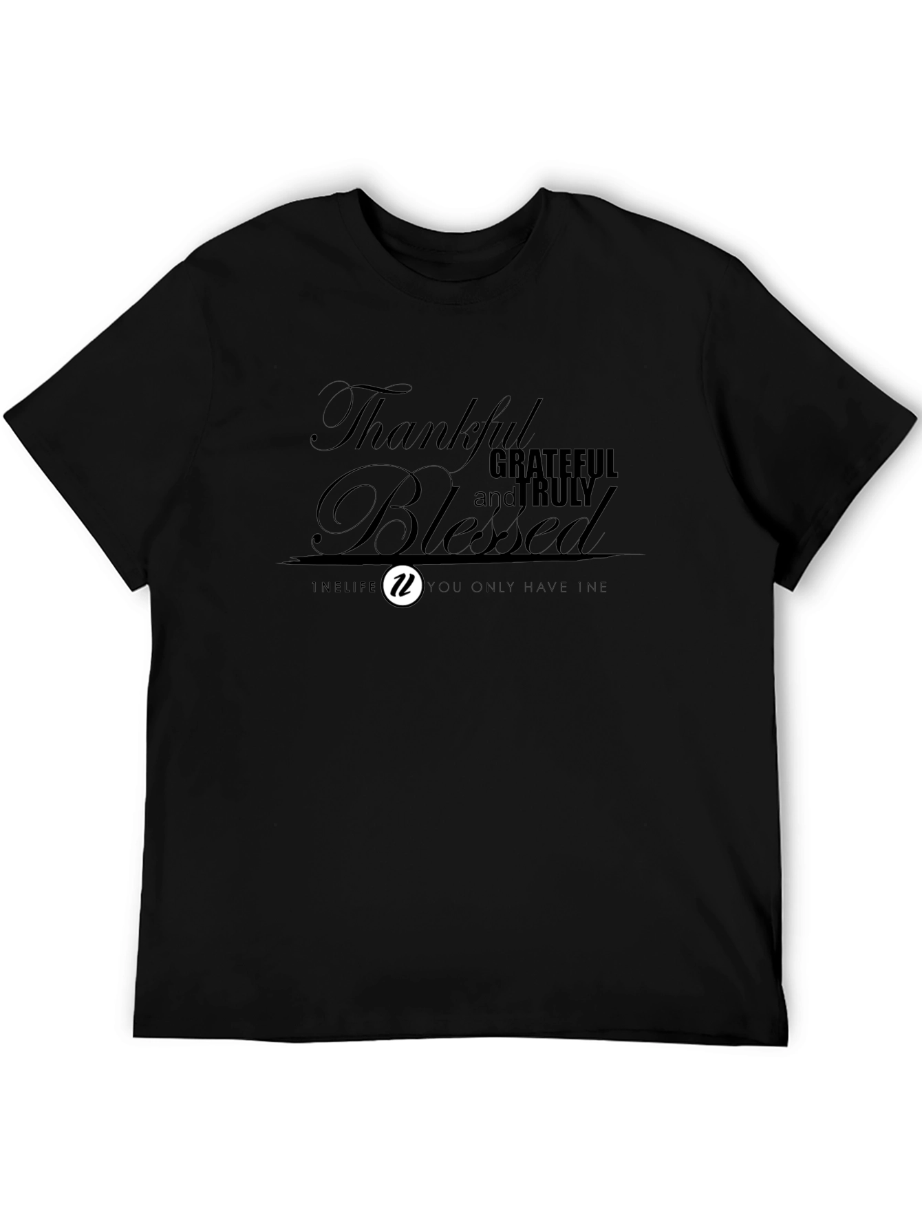 Thankful Blessed T-Shirt | Mens Black Crew Neck