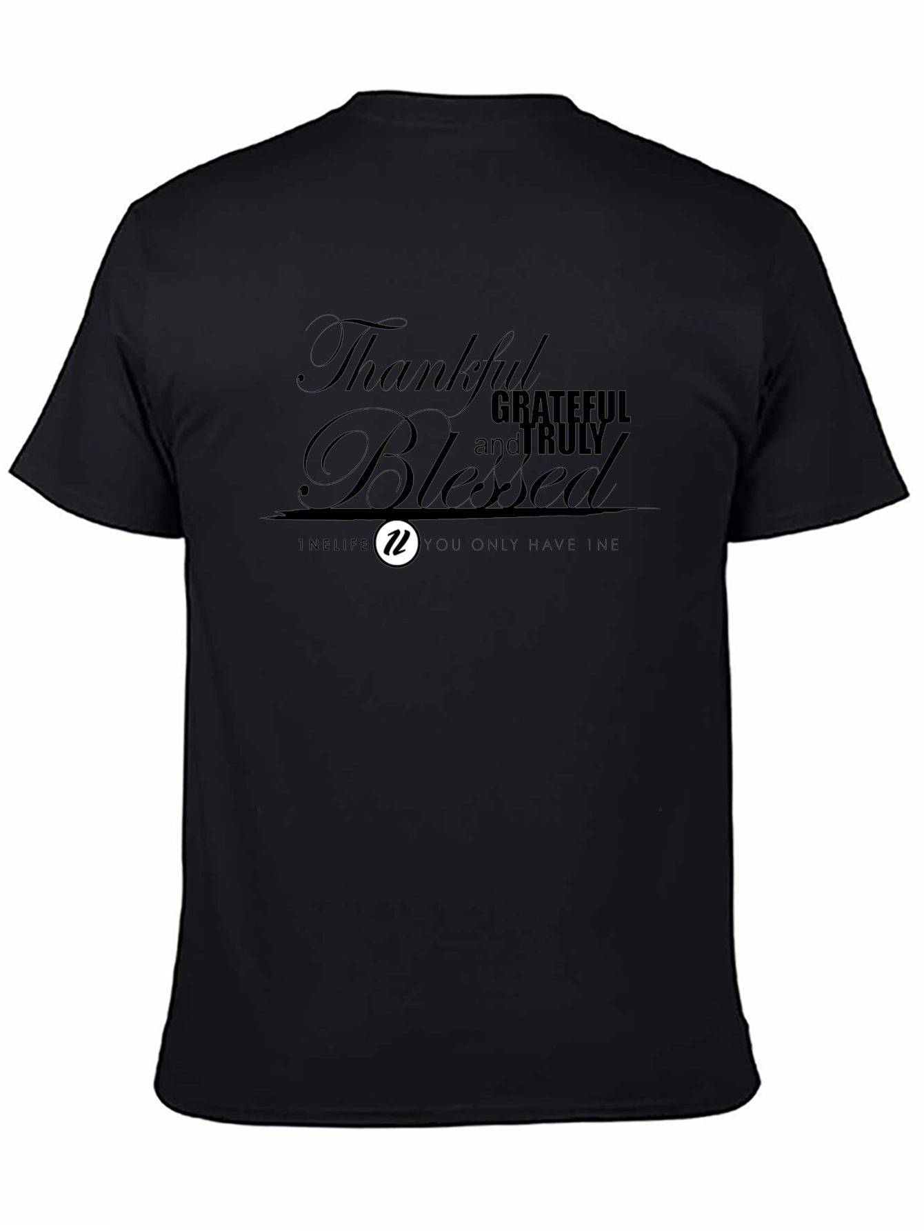 Thankful Blessed T-Shirt | Mens Black Crew Neck