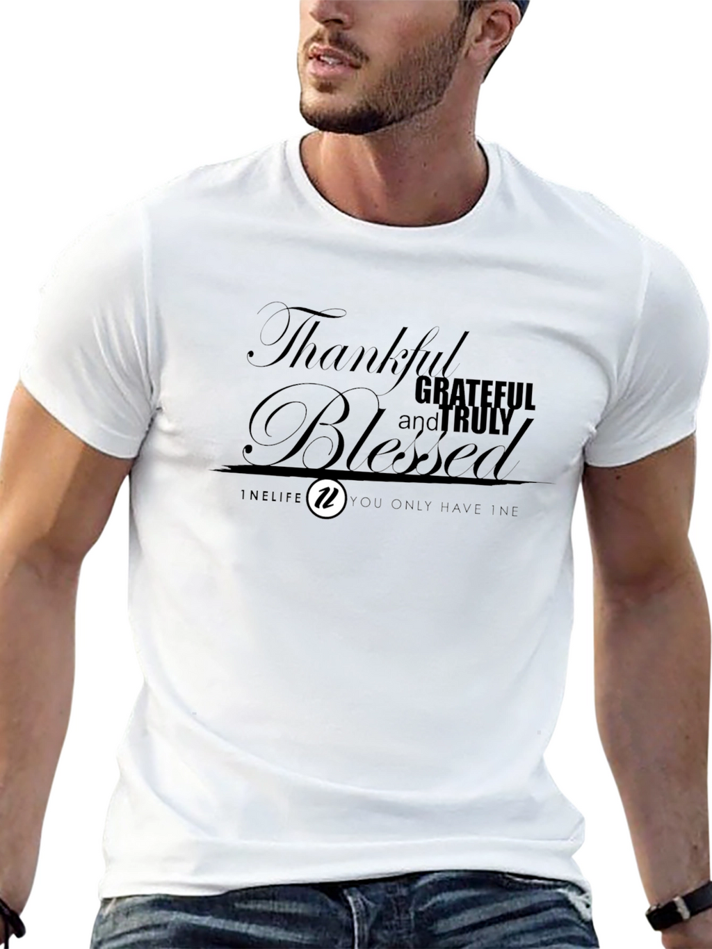 Thankful Blessed T-Shirt | Mens Black Crew Neck