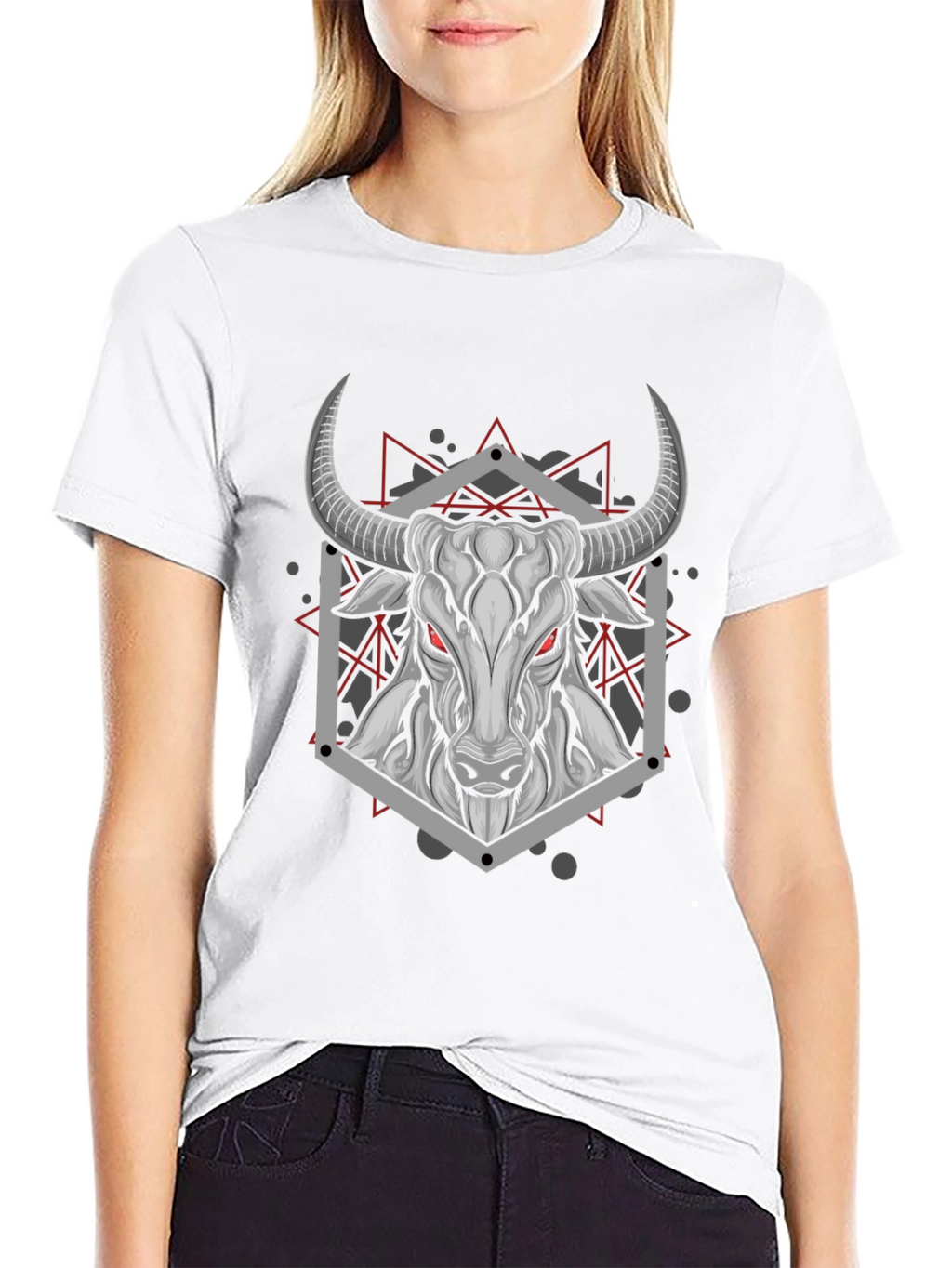 Geometric Bull Graphic Tee - Black
