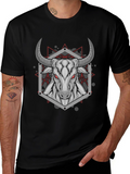 Geometric Bull Graphic Tee - Black