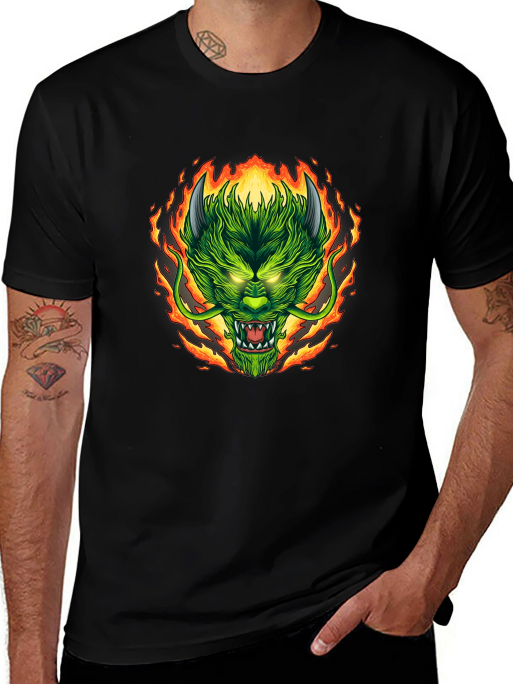 Fiery Dragon Graphic Tee - Mens Black T-Shirt
