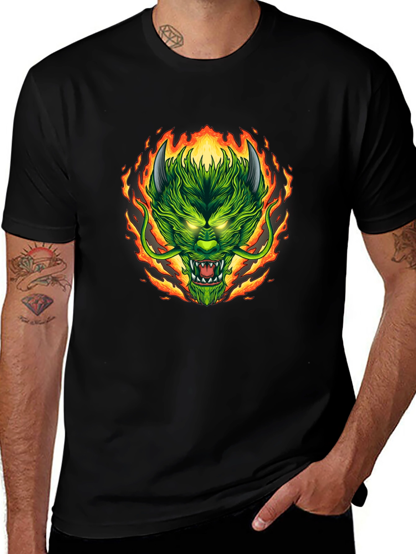 Fiery Dragon Graphic Tee - Mens Black T-Shirt