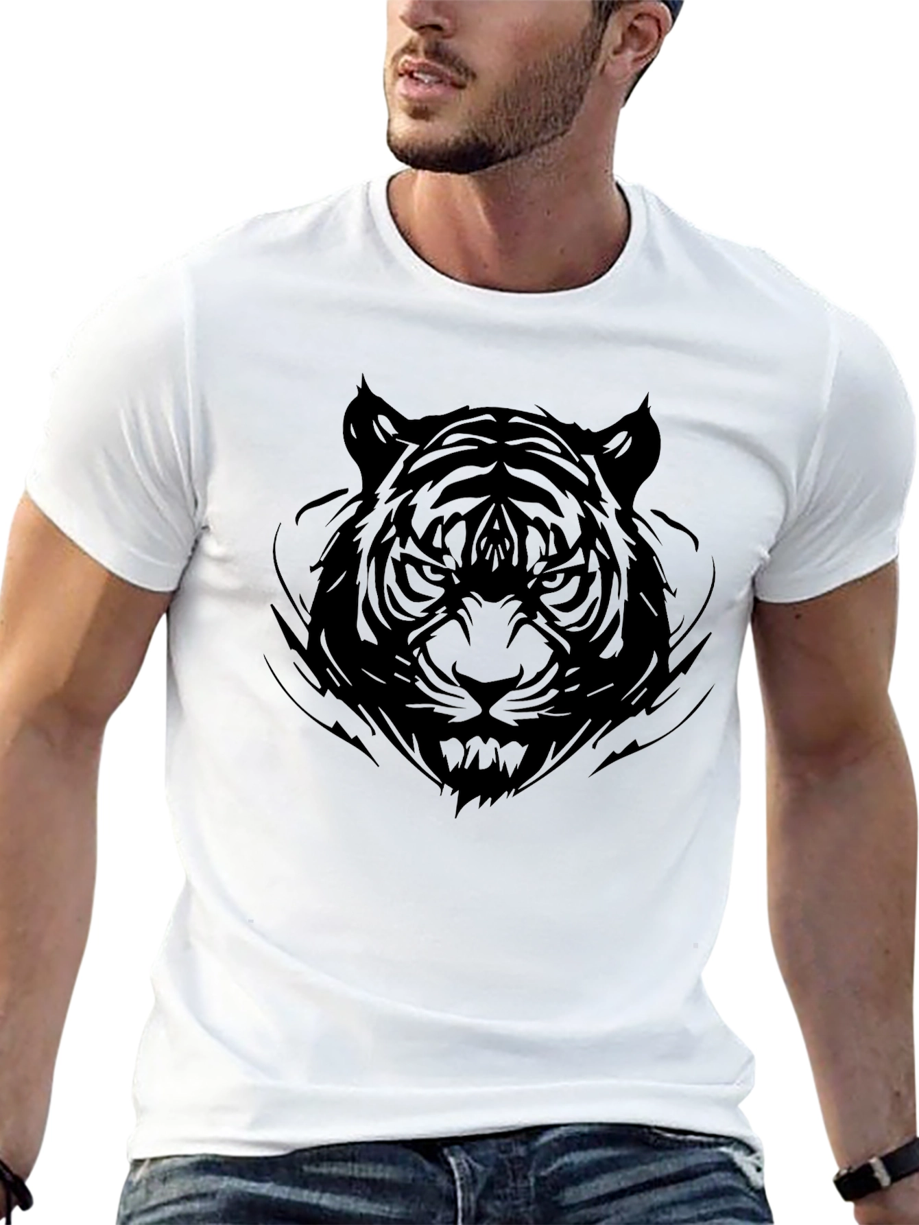 Black Tiger Graphic Tee - Mens Casual Shirt