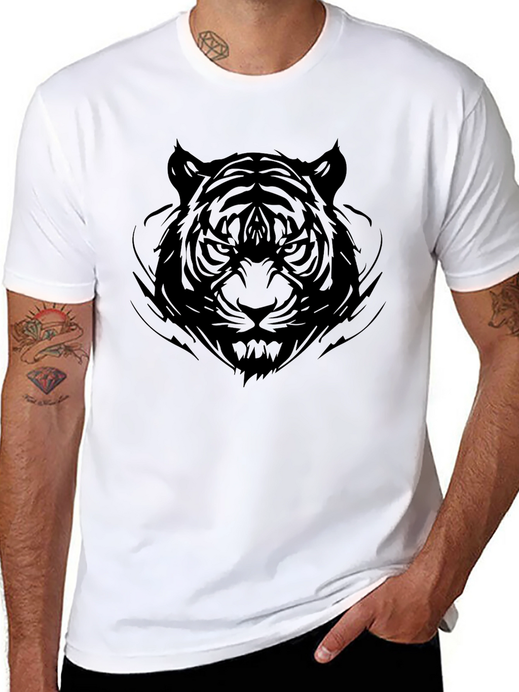 Black Tiger Graphic Tee - Mens Casual Shirt