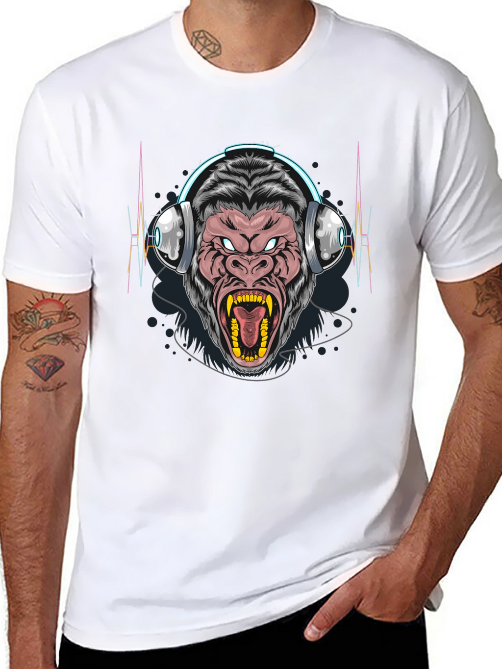 Gorilla Headphone Graphic Black T-Shirt