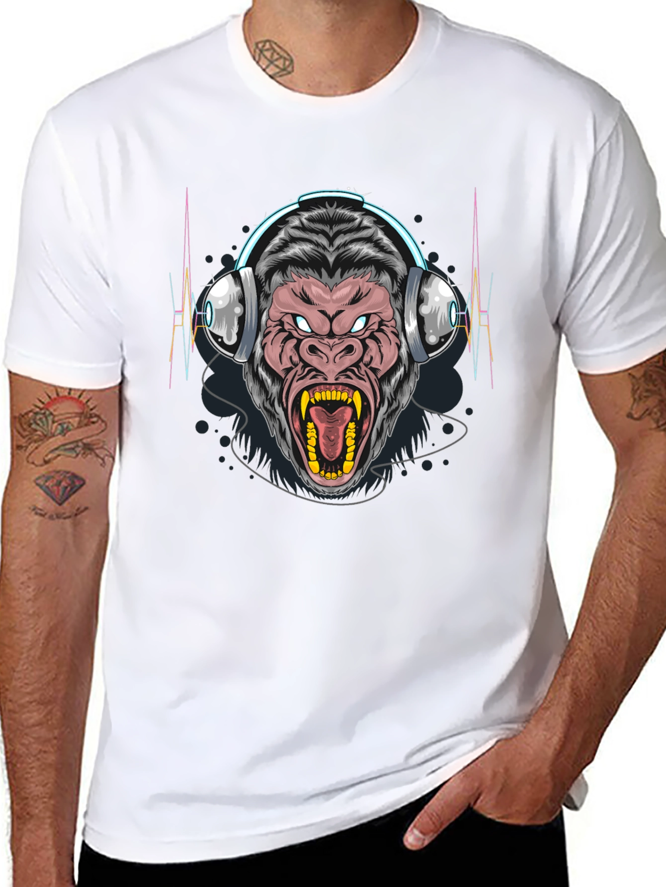 Gorilla Headphone Graphic Black T-Shirt