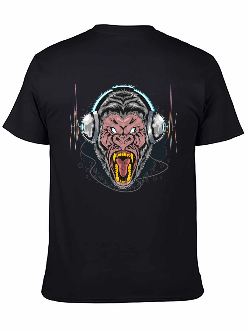 Gorilla Headphone Graphic Black T-Shirt