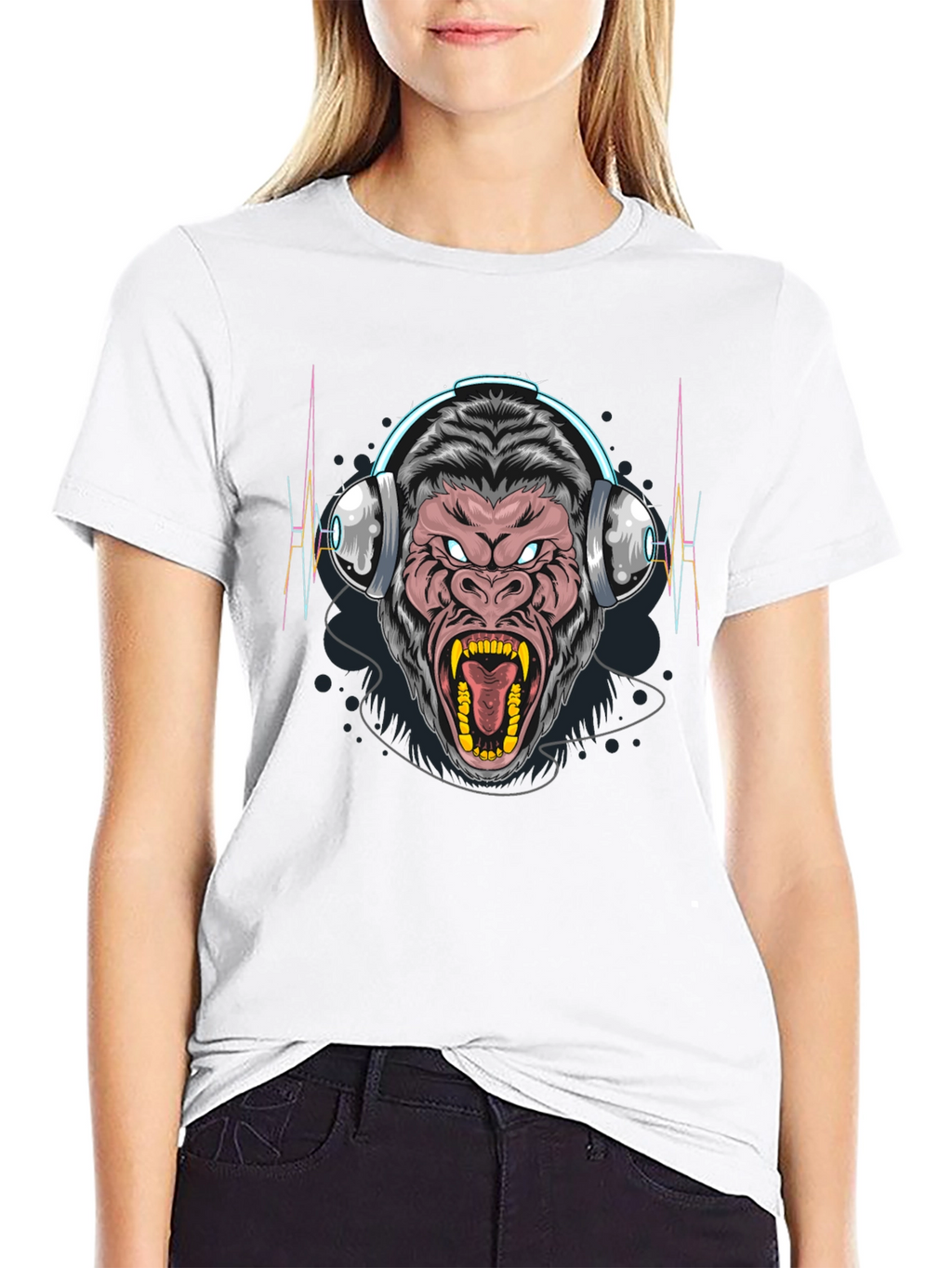 Gorilla Headphone Graphic Black T-Shirt