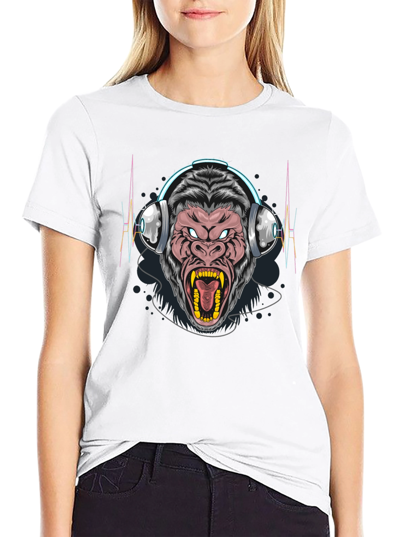 Gorilla Headphone Graphic Black T-Shirt
