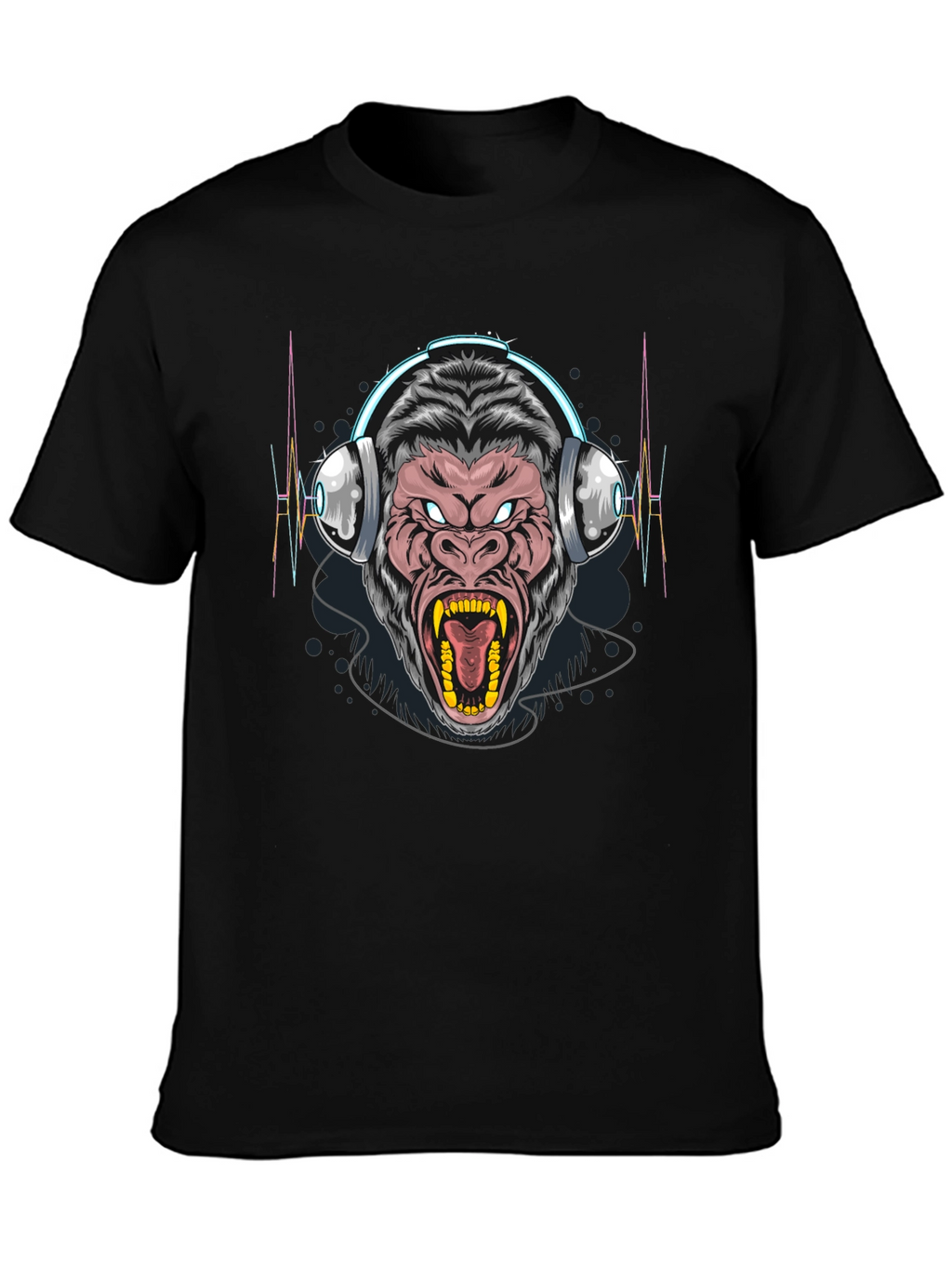 Gorilla Headphone Graphic Black T-Shirt