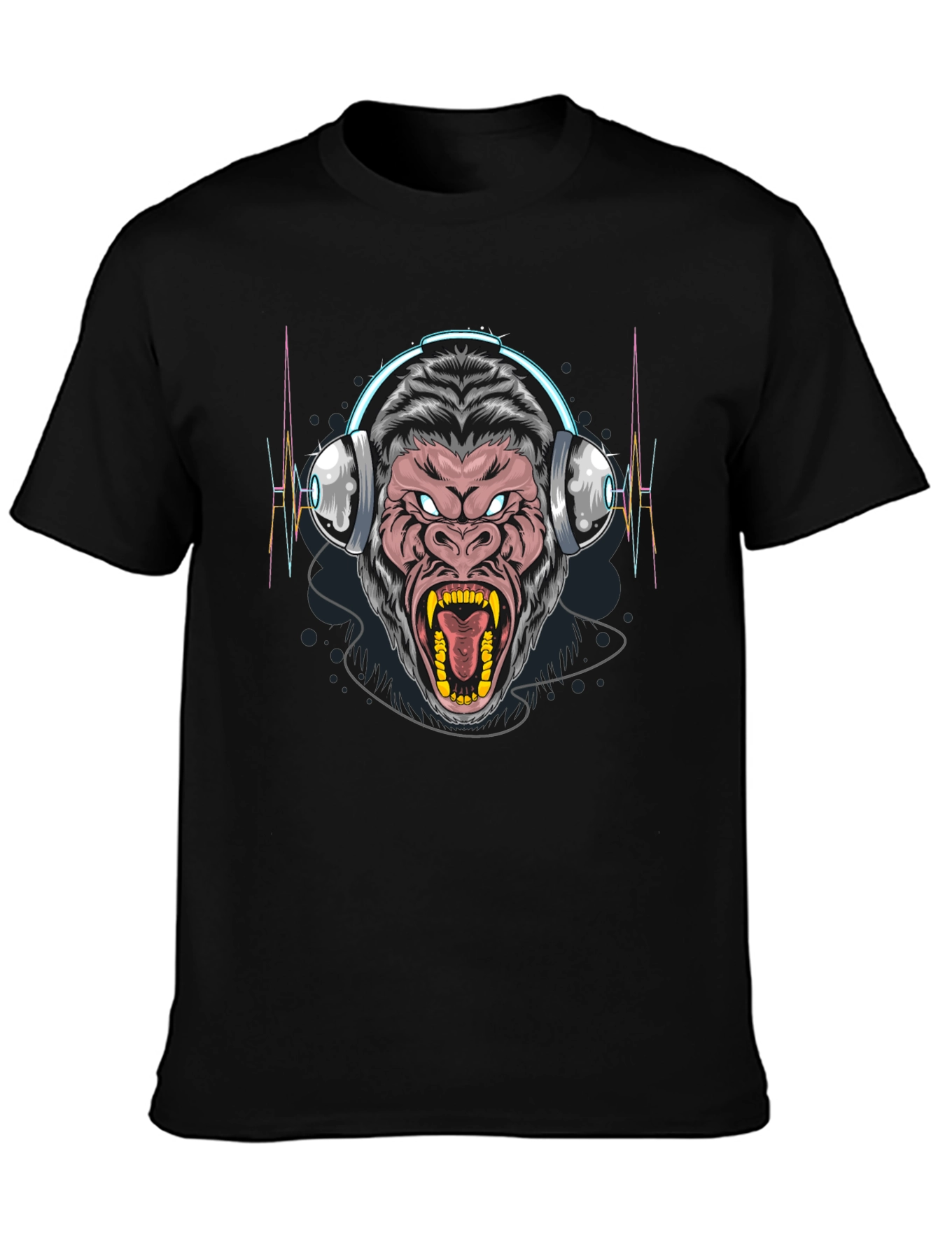 Gorilla Headphone Graphic Black T-Shirt