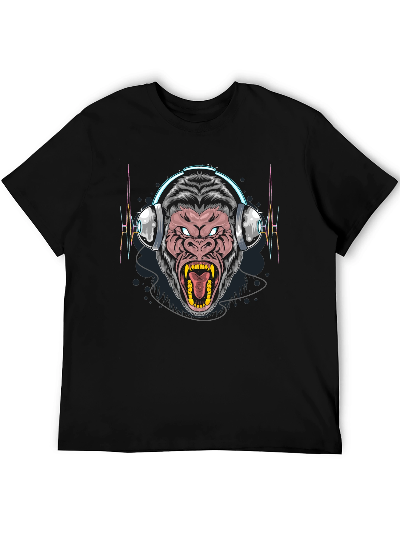 Gorilla Headphone Graphic Black T-Shirt