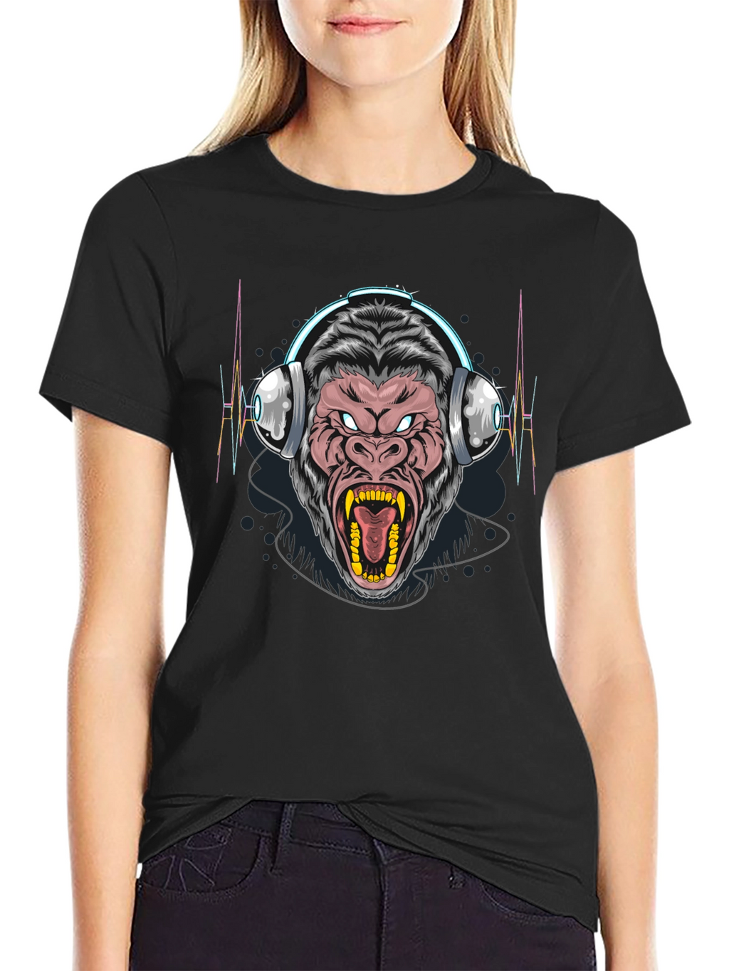 Gorilla Headphone Graphic Black T-Shirt