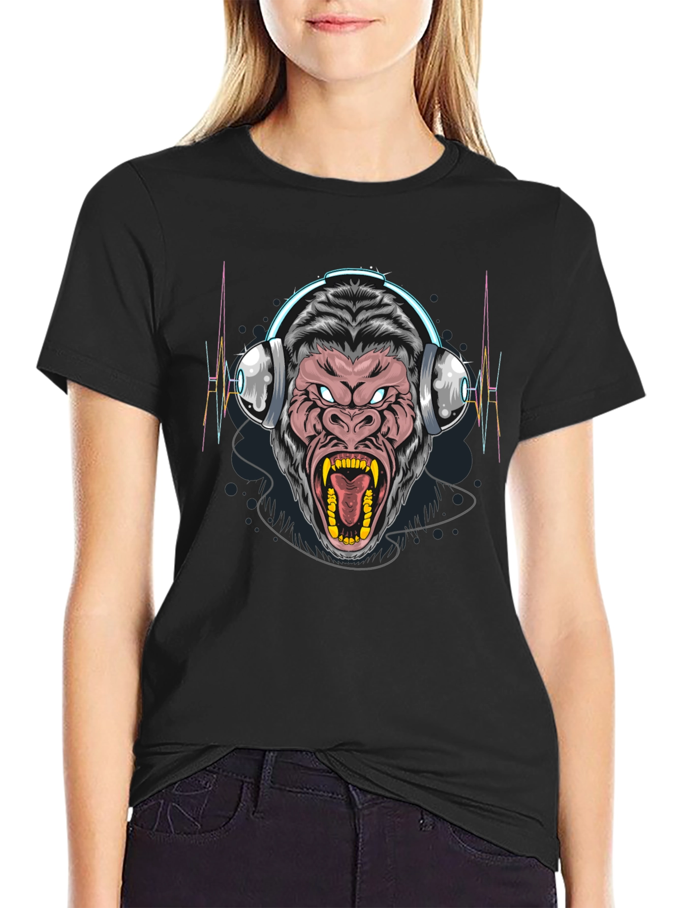 Gorilla Headphone Graphic Black T-Shirt