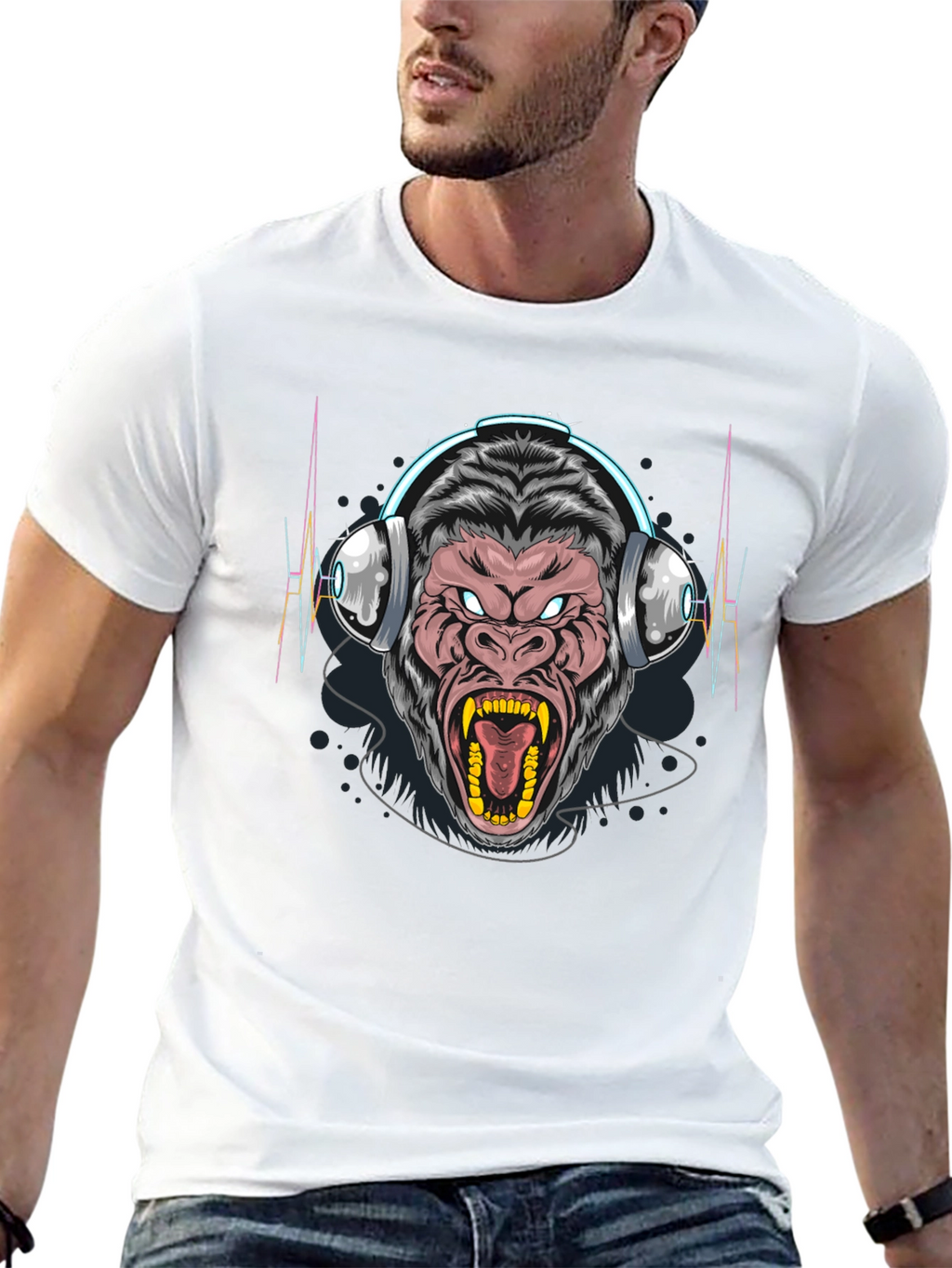 Gorilla Headphone Graphic Black T-Shirt
