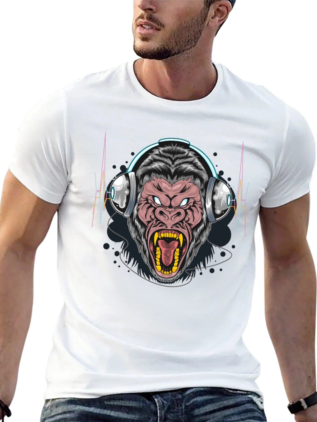 Gorilla Headphone Graphic Black T-Shirt