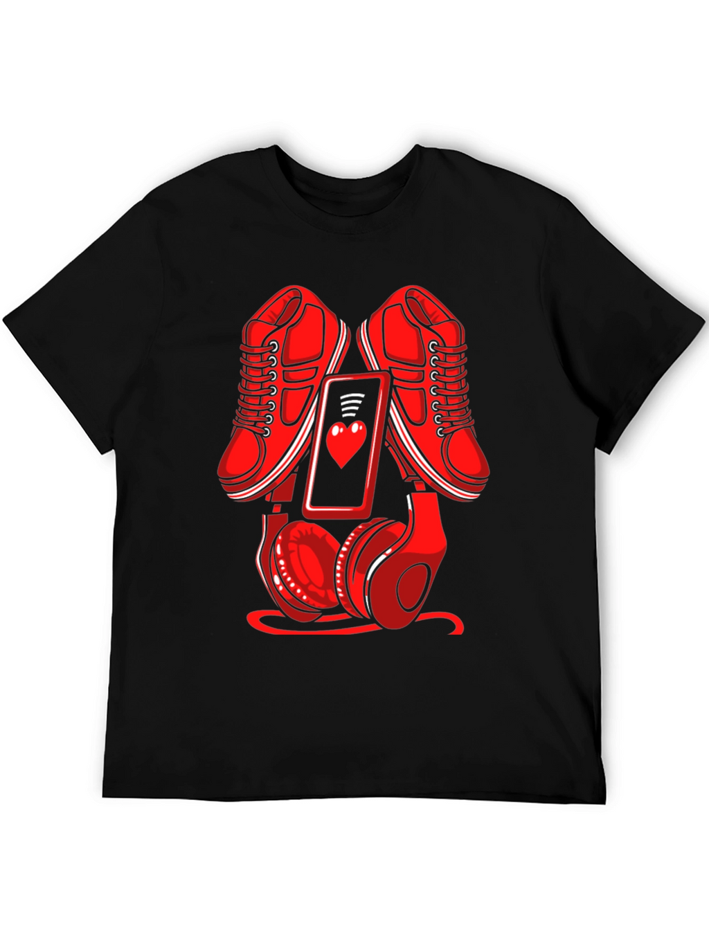 Red Sneakers Phone & Headphones Graphic T-Shirt