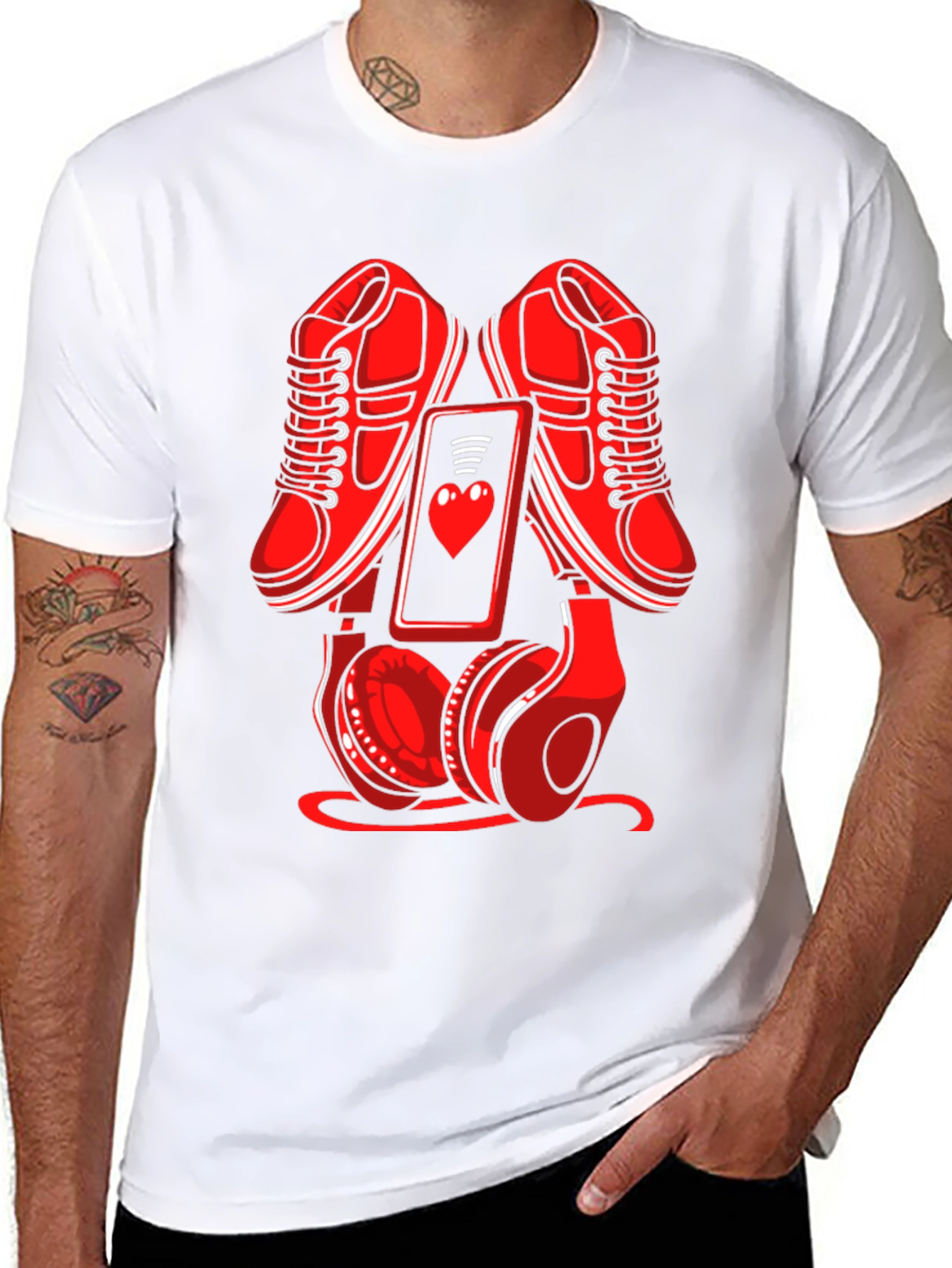 Red Sneakers Phone & Headphones Graphic T-Shirt