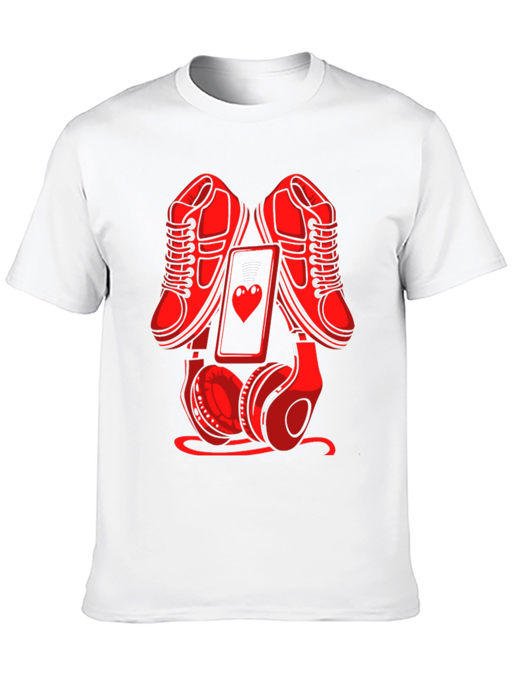 Red Sneakers Phone & Headphones Graphic T-Shirt