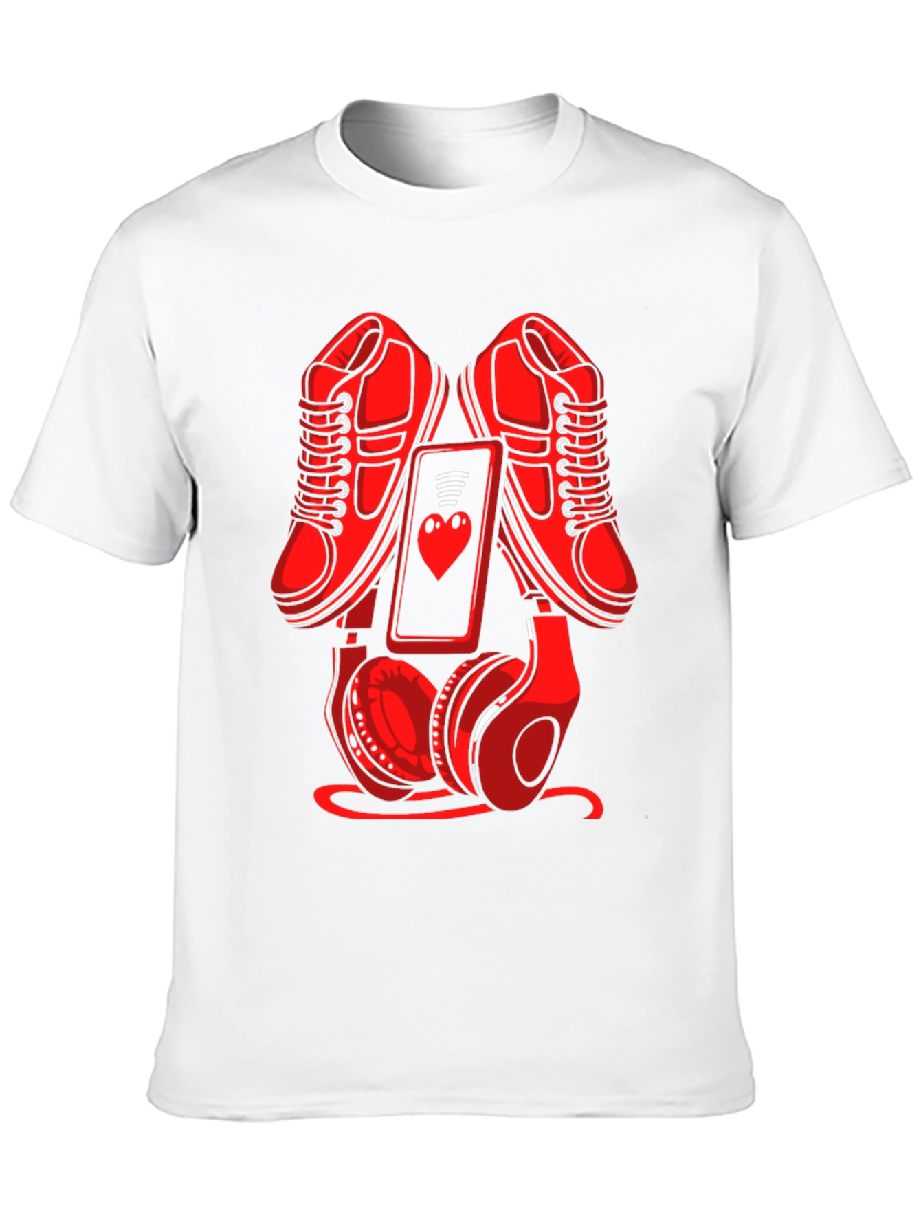 Red Sneakers Phone & Headphones Graphic T-Shirt