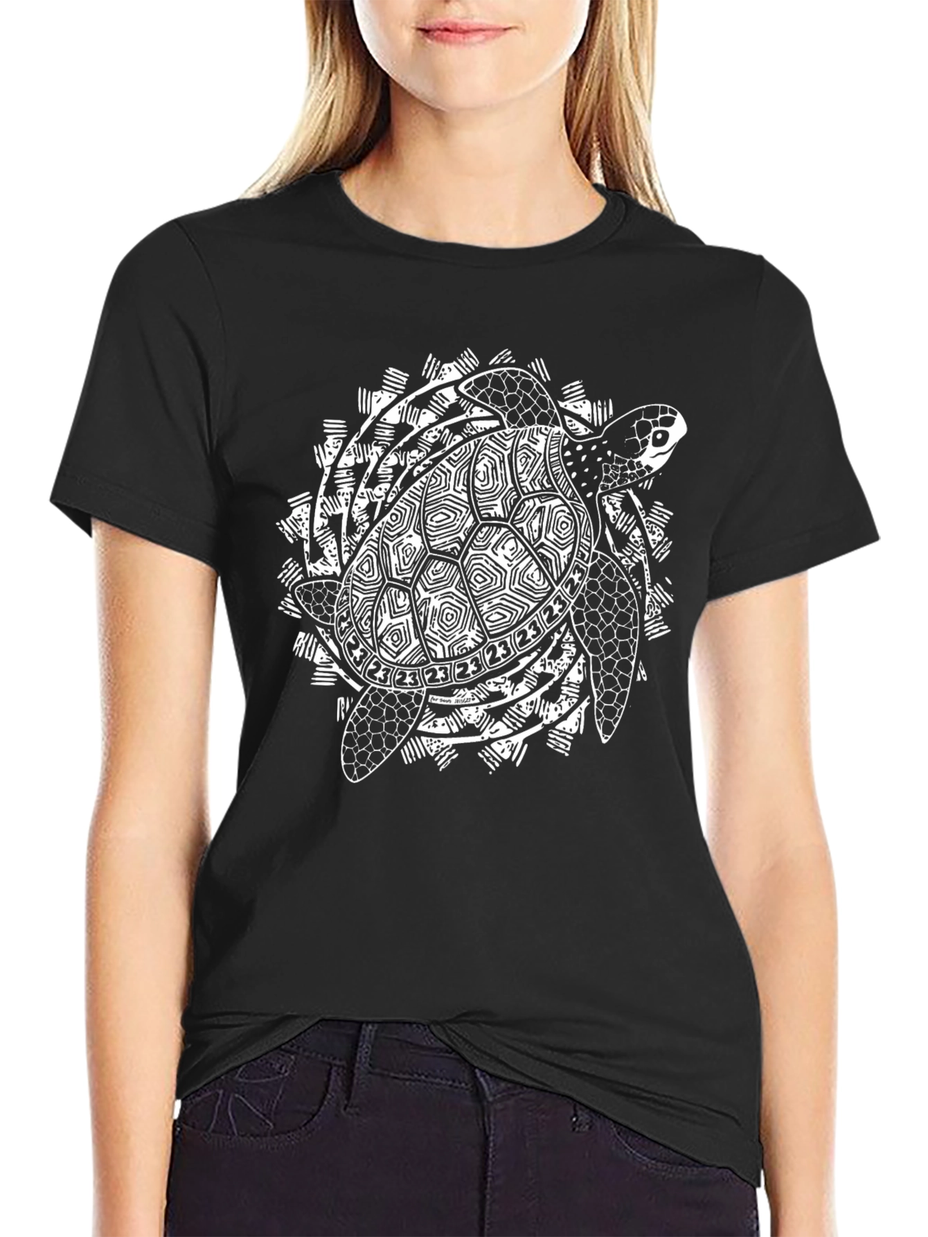 Tribal Turtle Graphic Black T-Shirt