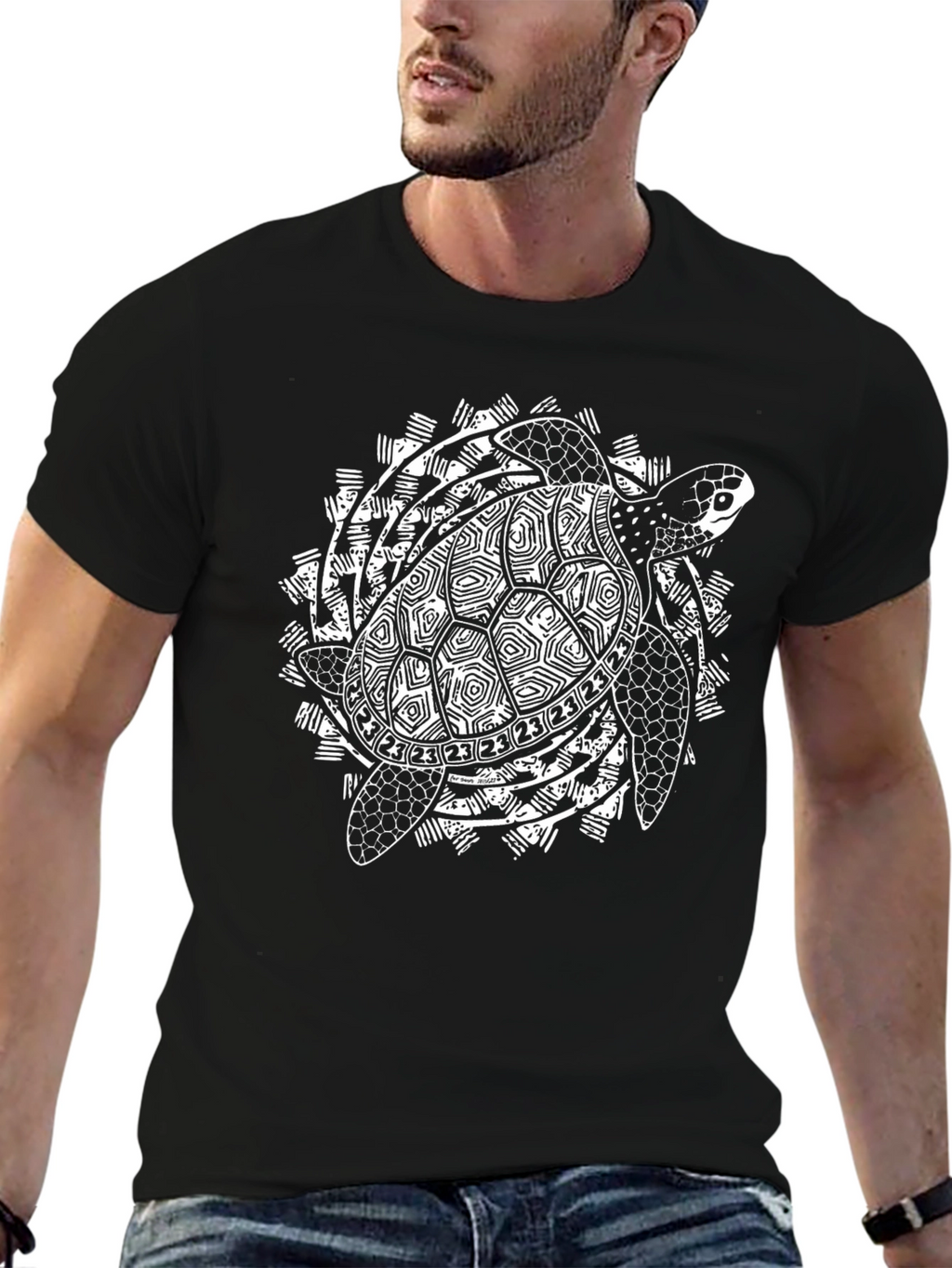 Tribal Turtle Graphic Black T-Shirt