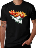 Floral Tulip Graphic Black T-Shirt