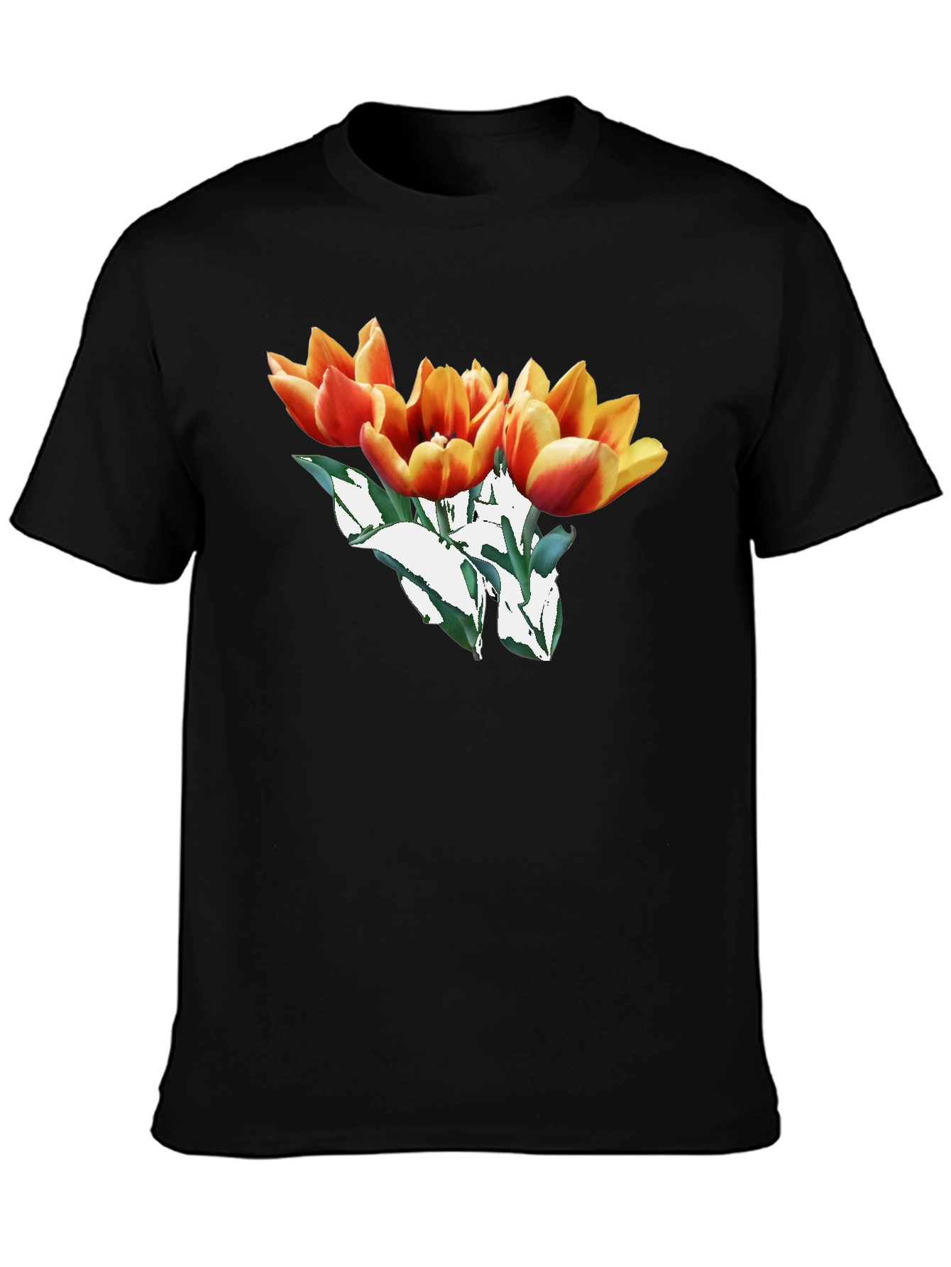 Floral Tulip Graphic Black T-Shirt