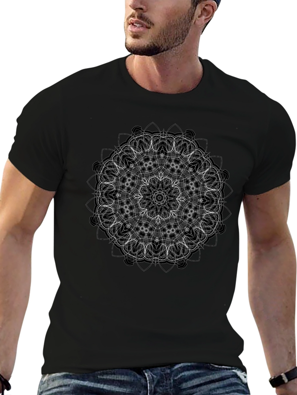 Mandala Design Black T-Shirt - Geometric Pattern Tee