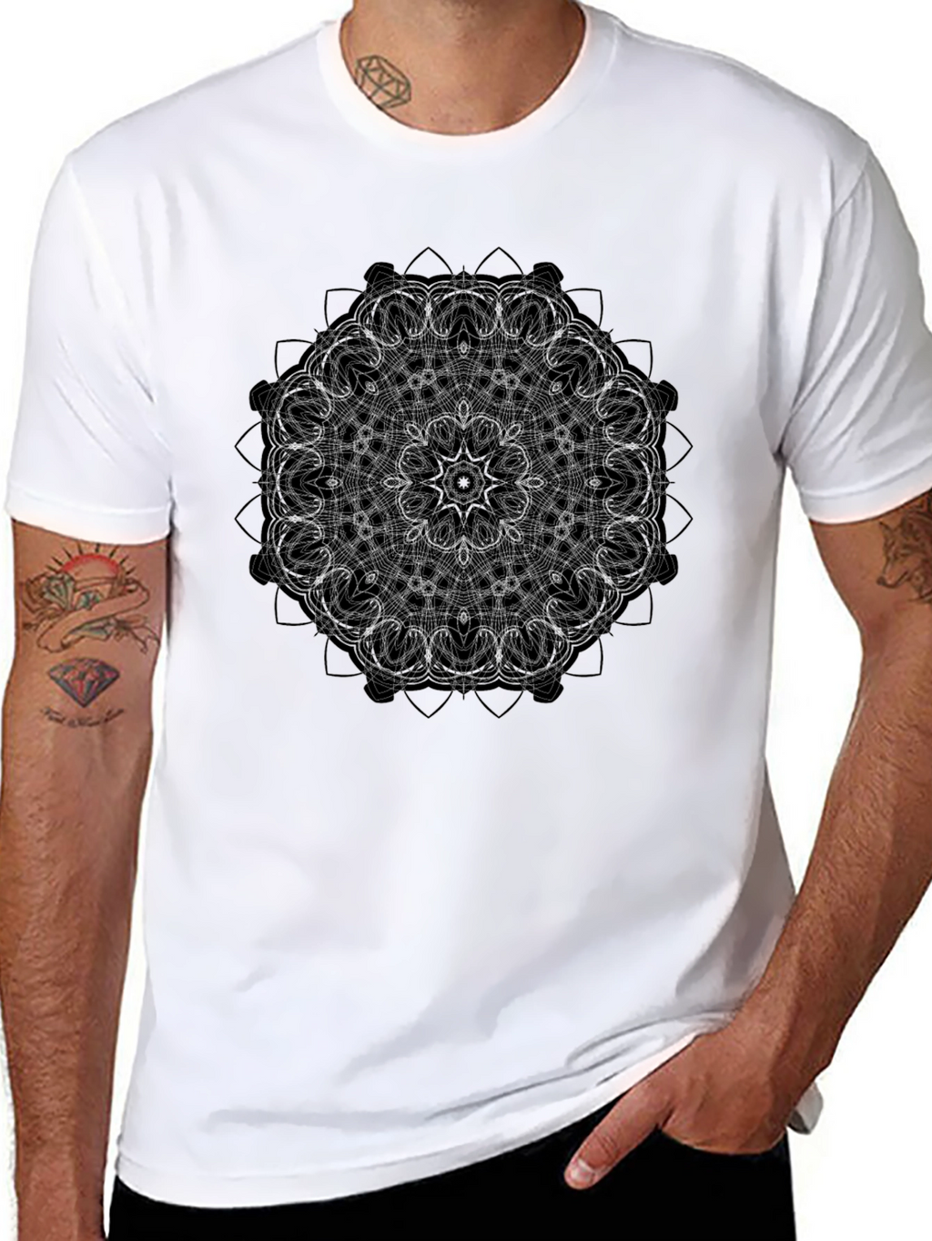 Mandala Design Black T-Shirt - Geometric Pattern Tee