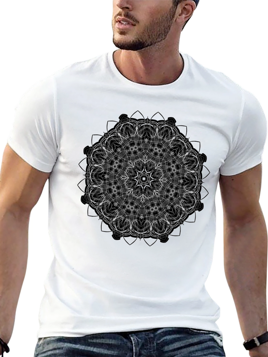 Mandala Design Black T-Shirt - Geometric Pattern Tee