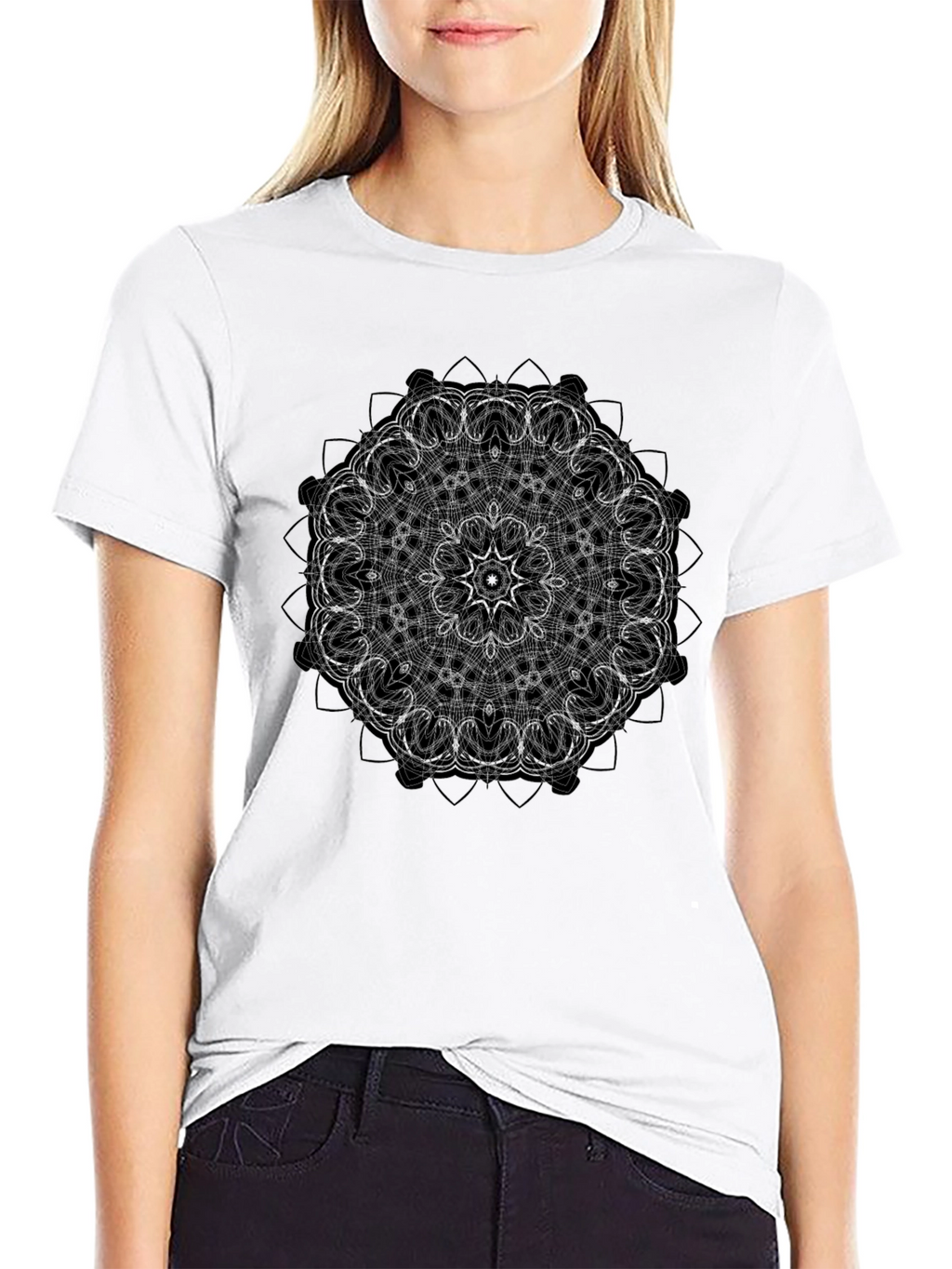 Mandala Design Black T-Shirt - Geometric Pattern Tee