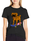 Pug on Skateboard Graphic Tee - American Flag Design