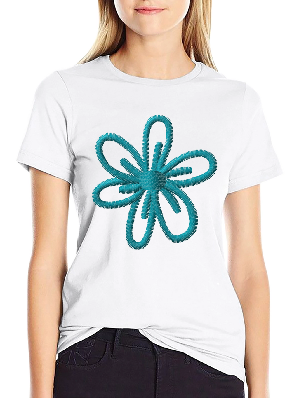 Embroidered Flower Graphic T-Shirt