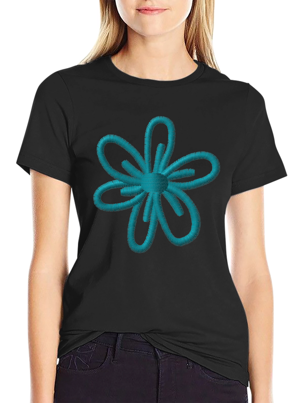 Embroidered Flower Graphic T-Shirt