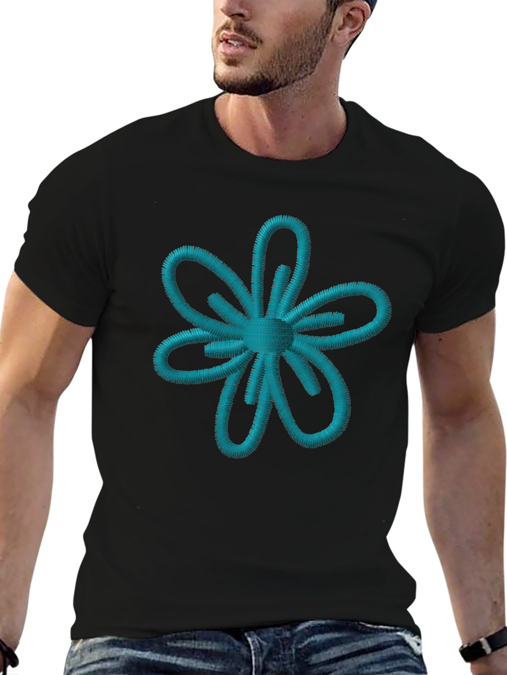 Embroidered Flower Graphic T-Shirt
