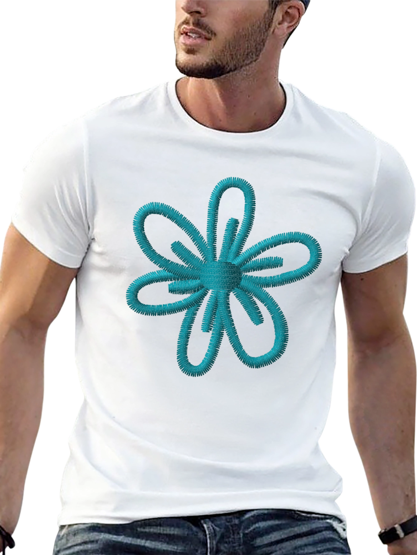 Embroidered Flower Graphic T-Shirt