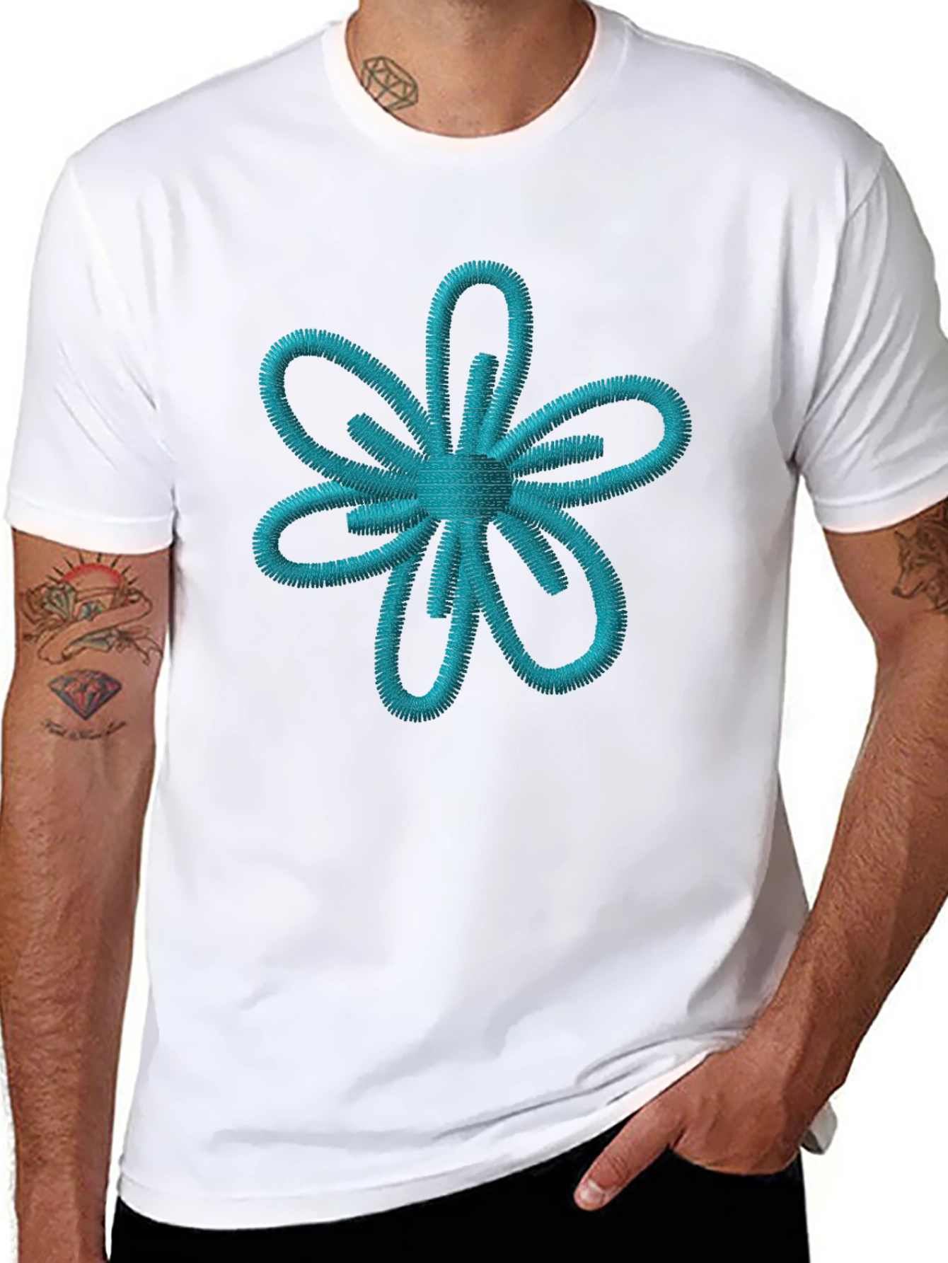 Embroidered Flower Graphic T-Shirt