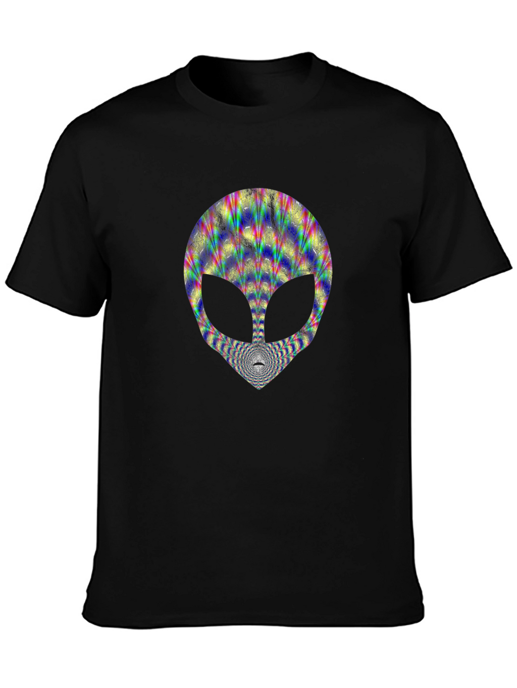 Trippy Alien Head Graphic Tee - Black Cotton T-Shirt