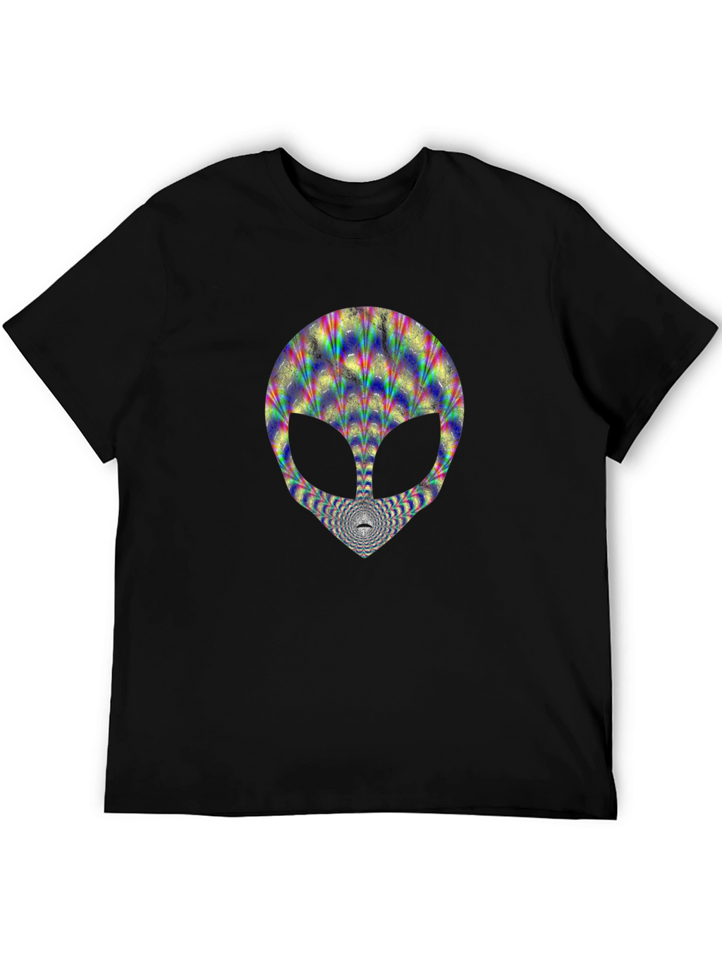 Trippy Alien Head Graphic Tee - Black Cotton T-Shirt