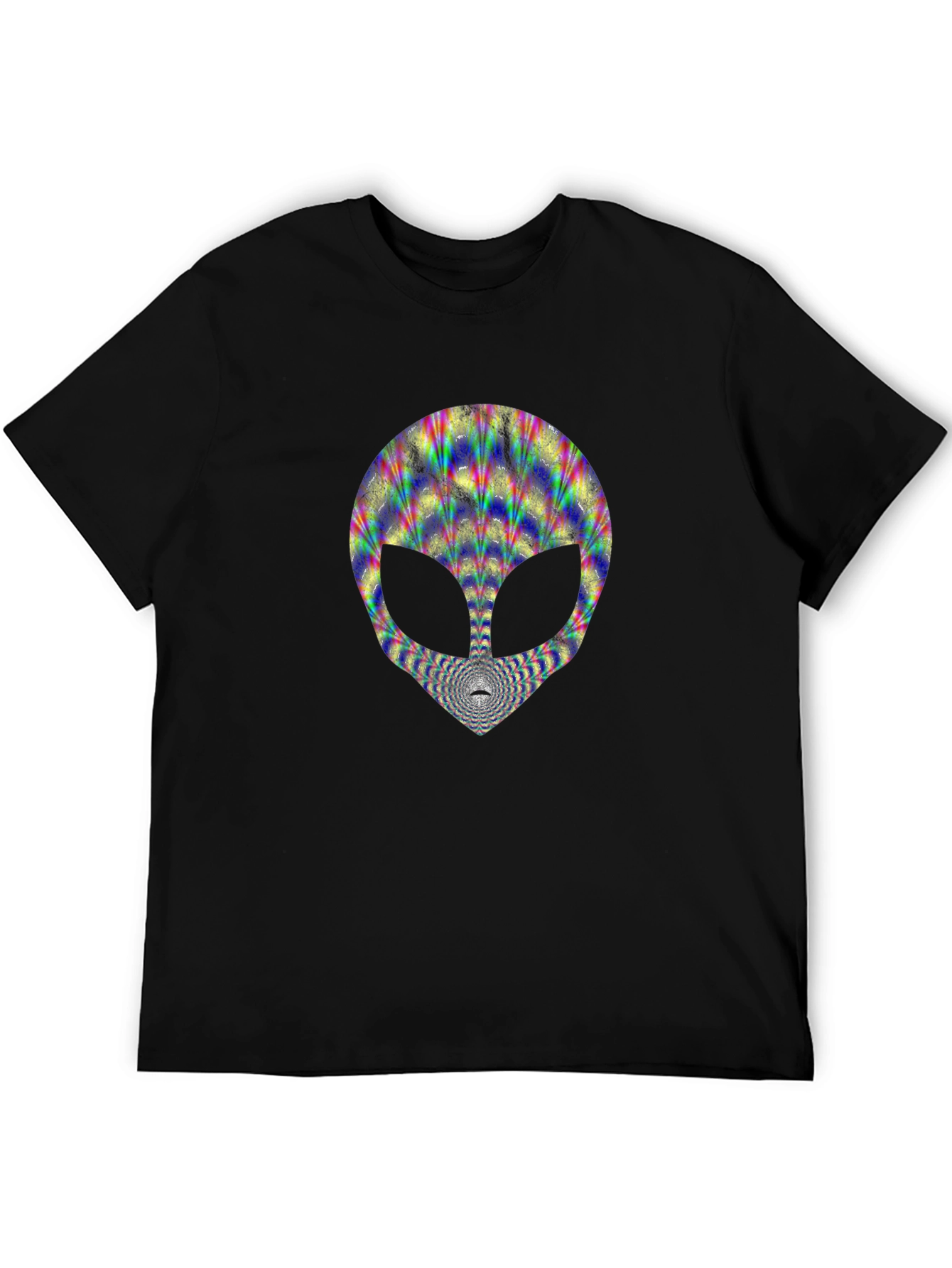Trippy Alien Head Graphic Tee - Black Cotton T-Shirt