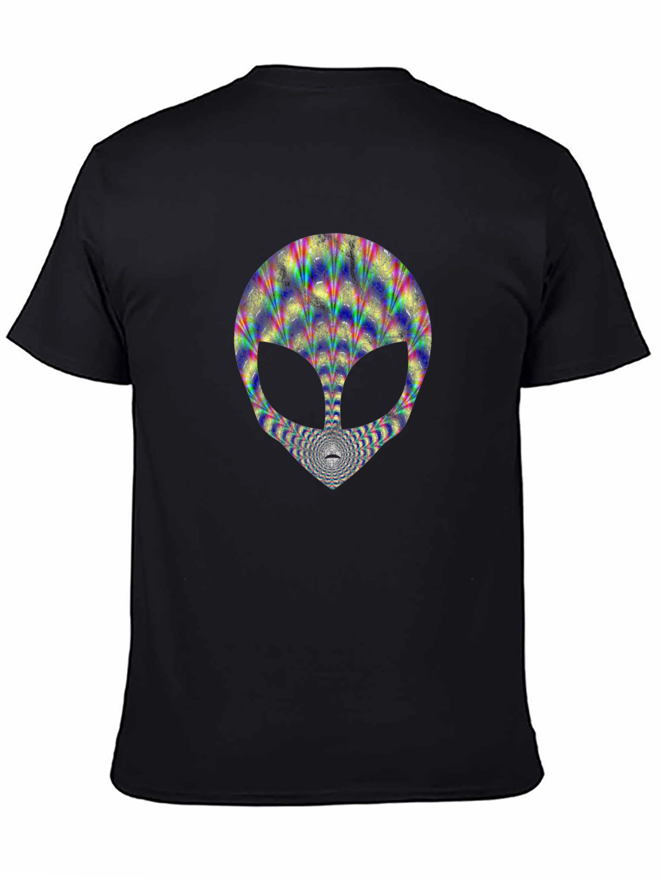 Trippy Alien Head Graphic Tee - Black Cotton T-Shirt
