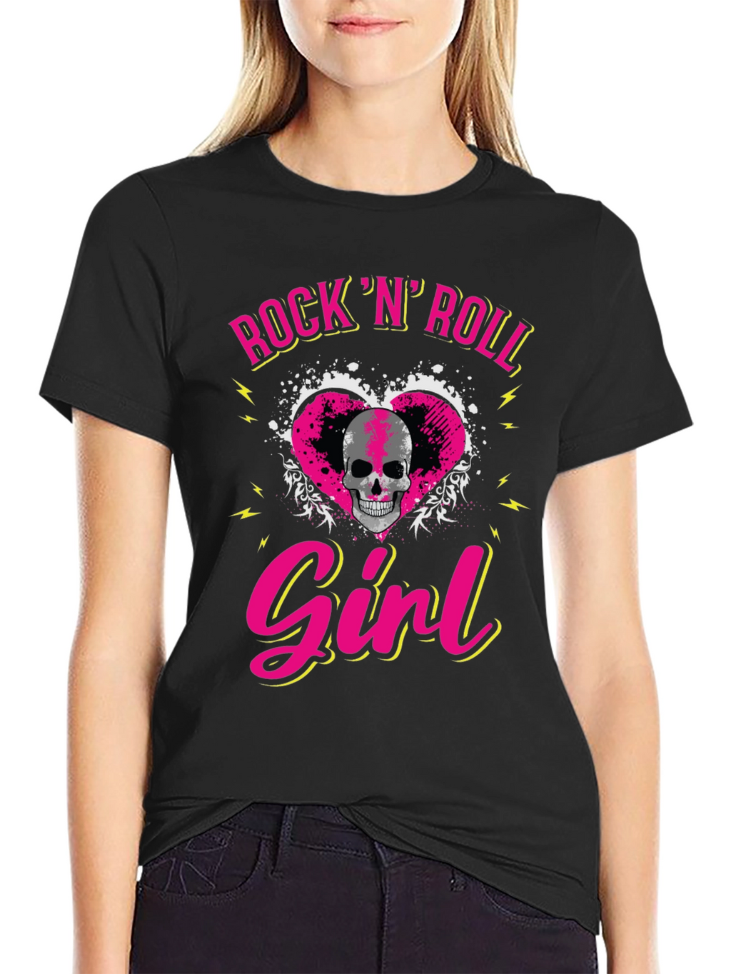 Rock N Roll Girl Skull Graphic T-Shirt