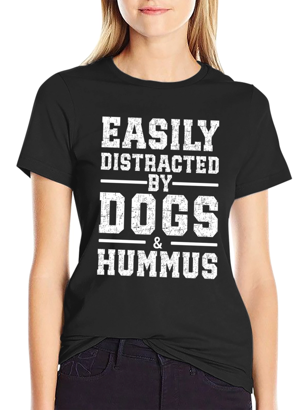 Easily Distracted by Dogs & Hummus Funny T-Shirt