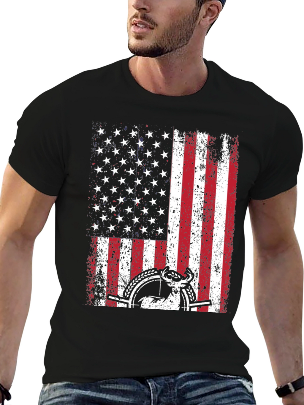 American Flag Deer Hunting Graphic Tee