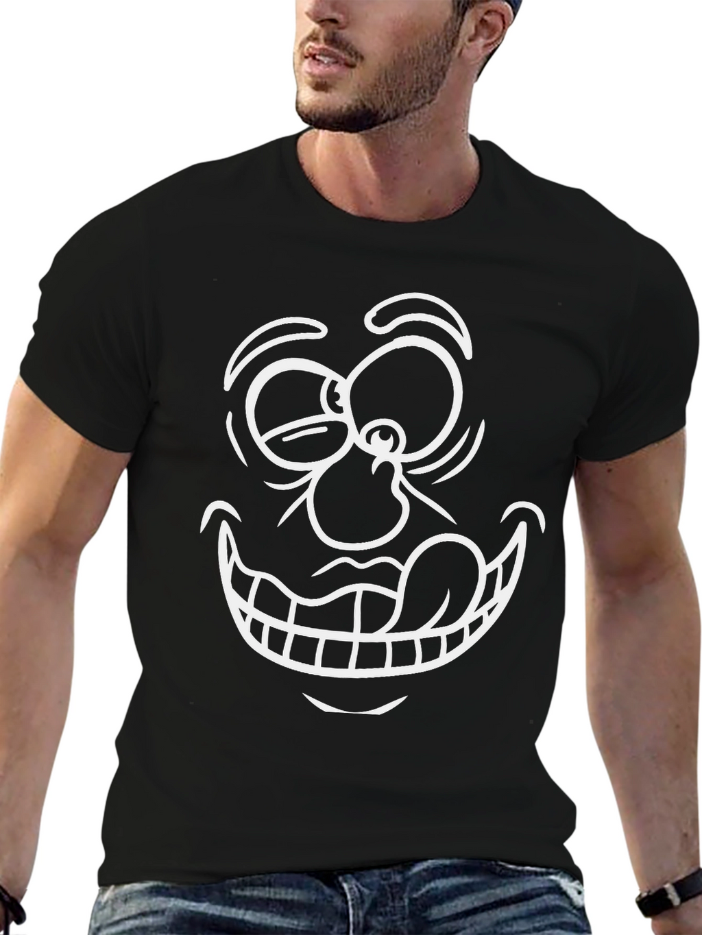 Cartoon Face Graphic T-Shirt - Black
