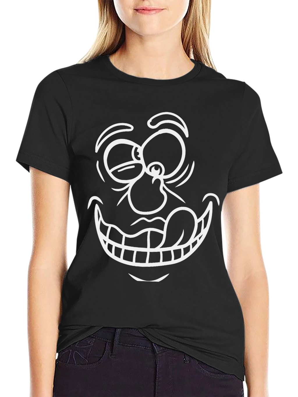 Cartoon Face Graphic T-Shirt - Black