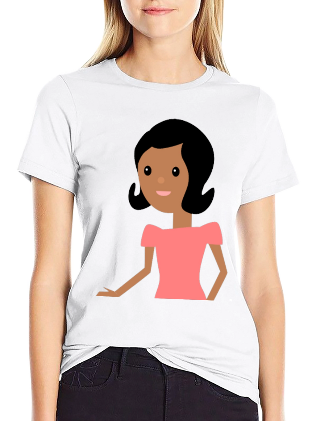 Cartoon Woman Graphic Black T-Shirt