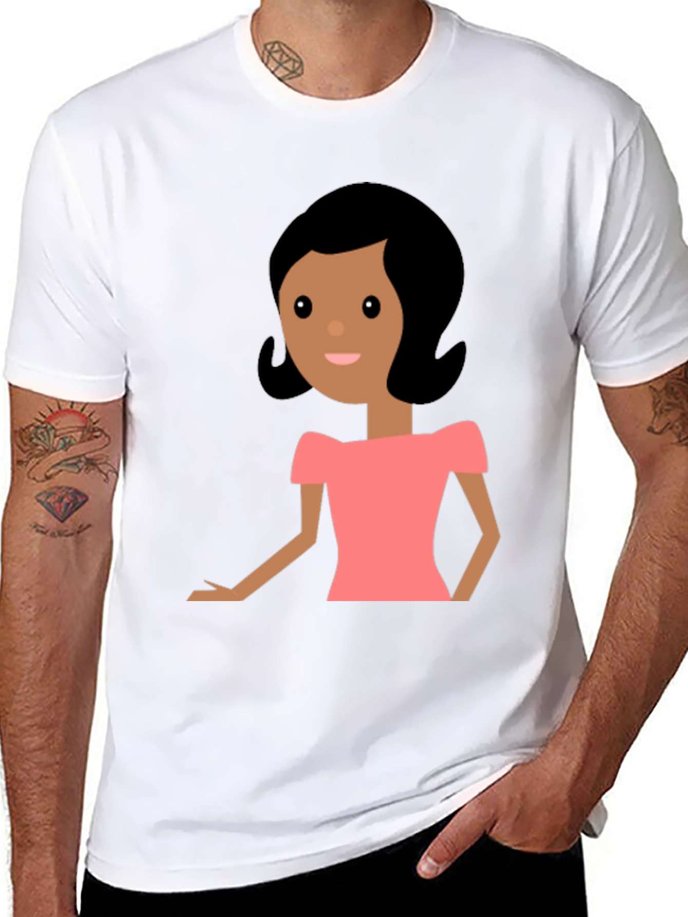 Cartoon Woman Graphic Black T-Shirt